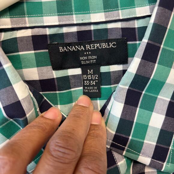 Banana Republic Plaid Shirt Button Non Iron Slim Fit Dress Mens Medium Preppy - Picture 3 of 11